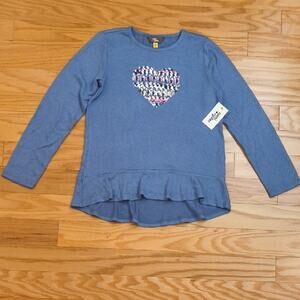 Rumi + Ryder Blue Long Sleeve with Sequin Heart, Size L 12/14 NWT
